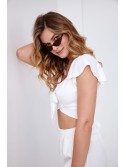 Set crop top Ekri cu pantaloni largi 8108 - Magazin online - Boutique